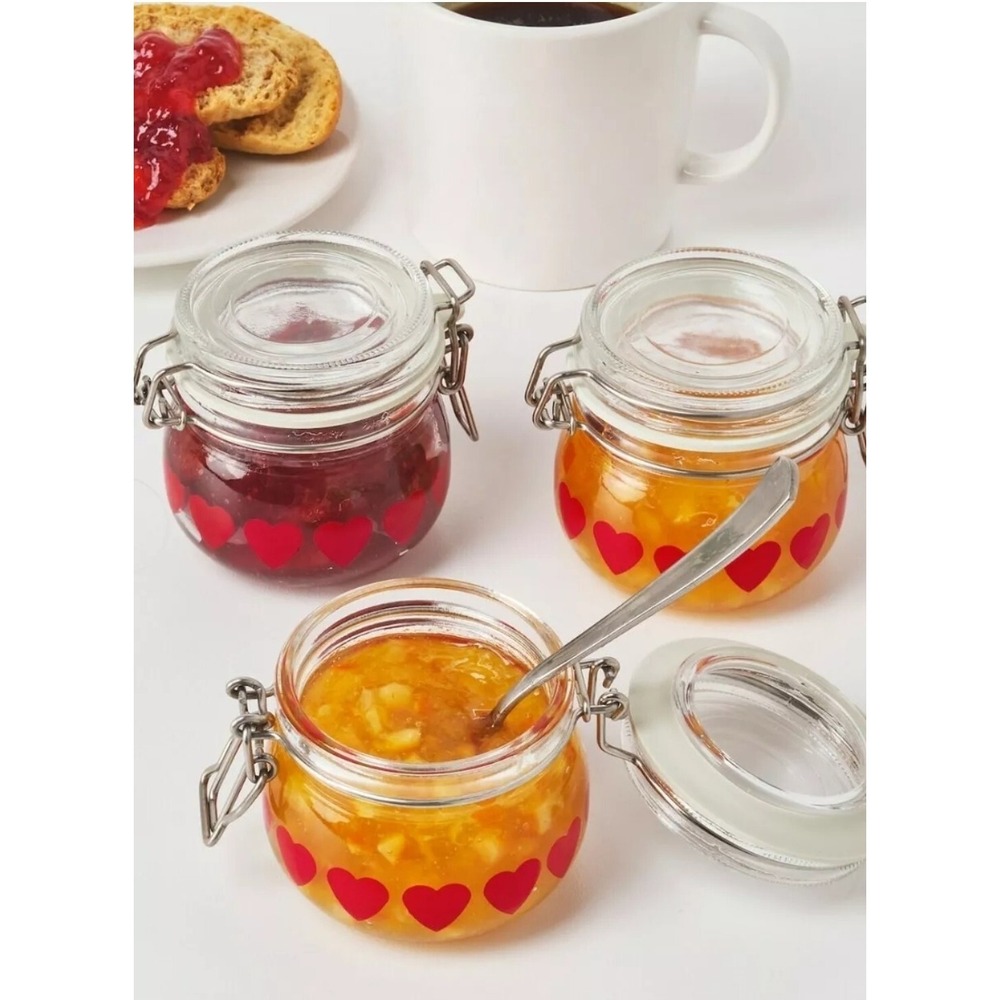IKEA VINTER 2018 Glass Red Heart 3 Pack Jars‎ Jar Airtight lid 4oz Preserves NEW